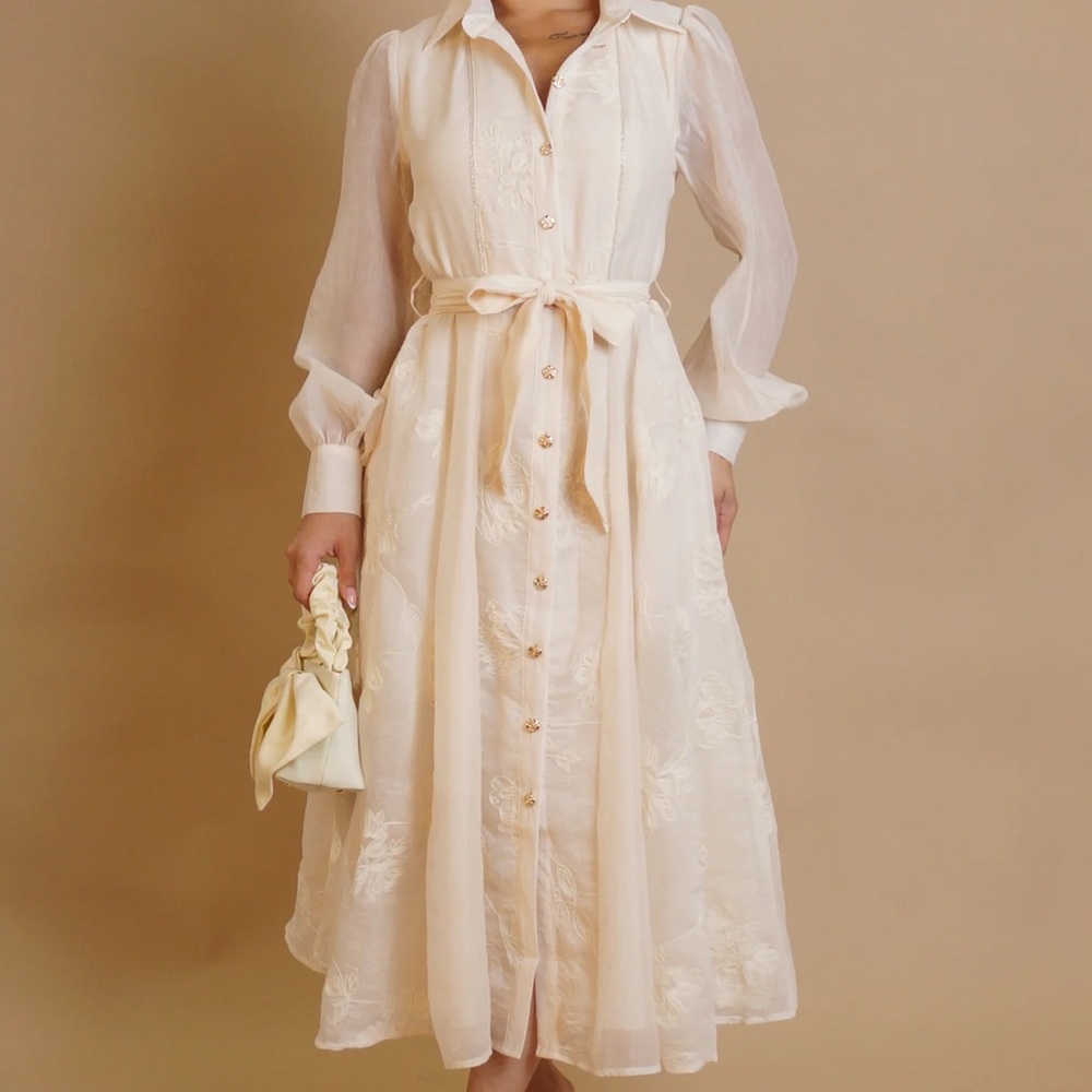 Elegant Cream Button-Down Dress